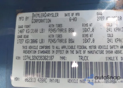 2003 Dodge Dakota Sport z USA, uszkodzony, nr VIN 1D7HL32X23S362187
